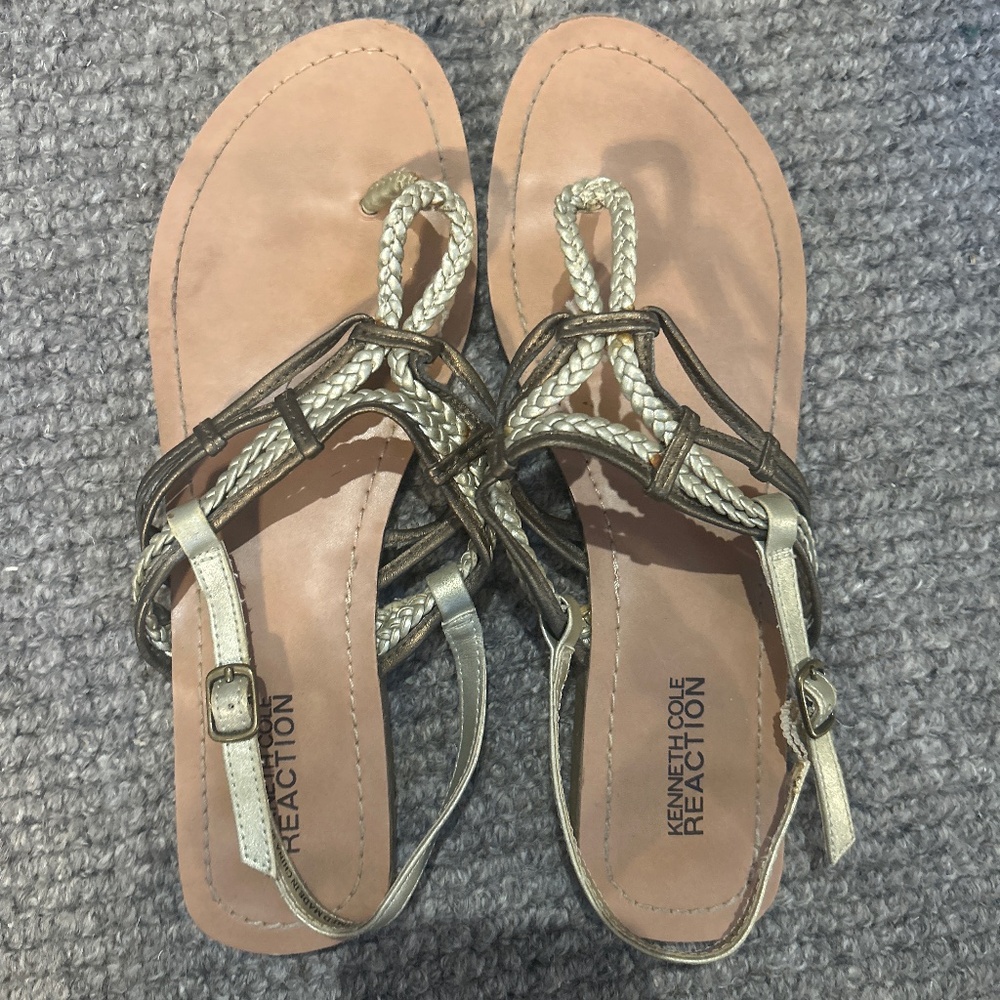 Kenneth Cole Reaction metallic Greek braided sandals